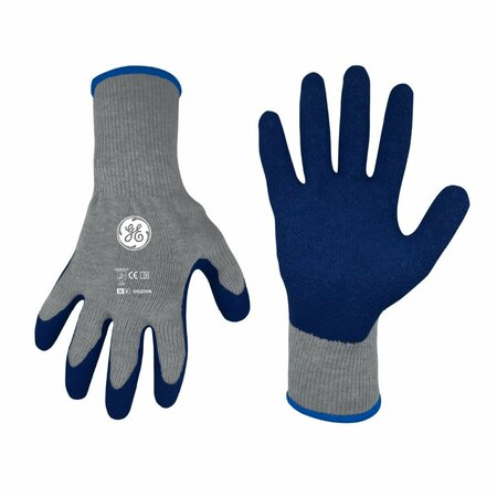 GE Latex Coated General Purpose Gloves, 10 Gauge, GRY/BLU, MED, 1/PR GG209MC